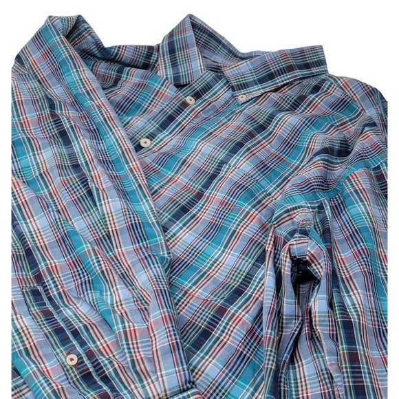 Alan Flusser Long Sleeve‎ Button Down Shirt Blue Red Plaid Men's Size 2XL, XXL - Picture 3 of 6